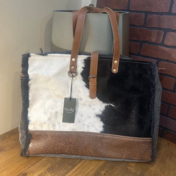 Myra Bag Matty Affair Canvas & Hairon Weekender Tote New Western Cowgirl Fall - Picture 1 of 16